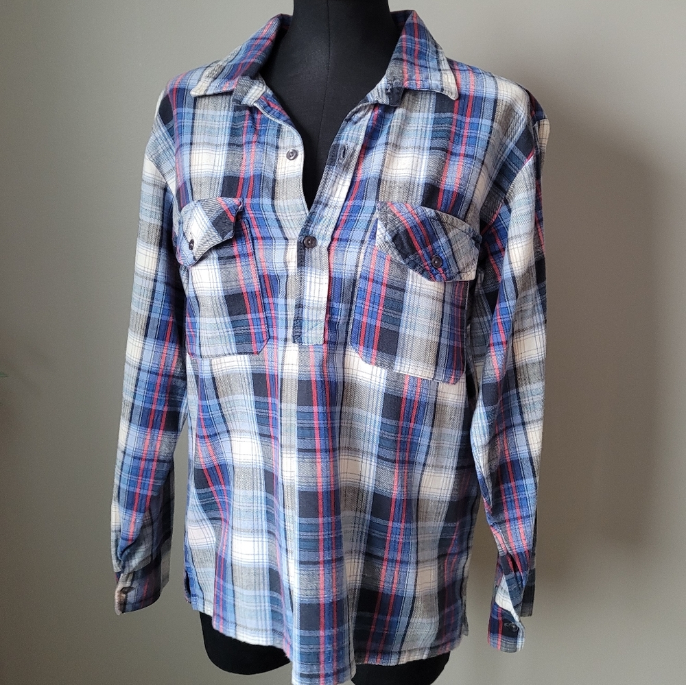 Vintage plaid blue flannel shirt